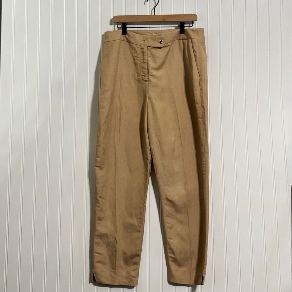 Calvin Klein Womens‎ 12 Trousers Linen Blend Tan Coastal Minimalist Workwear